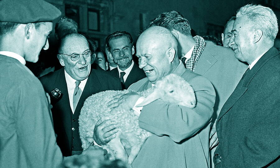 Nikita Sergeyevich Khrushchev with a lamb.