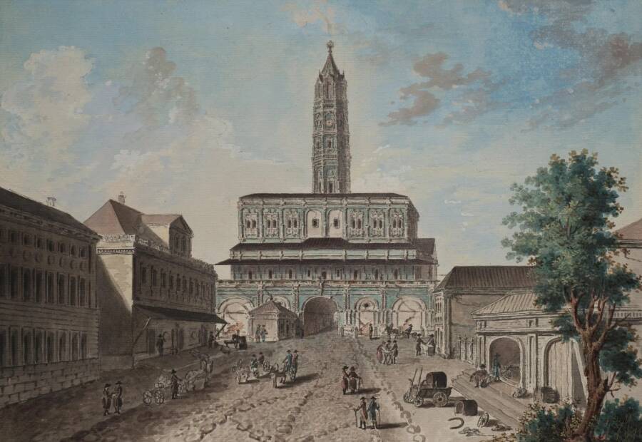 Sukharev Tower. View from Sretenka Street. Artist Friedrich Hilferding, 1780.